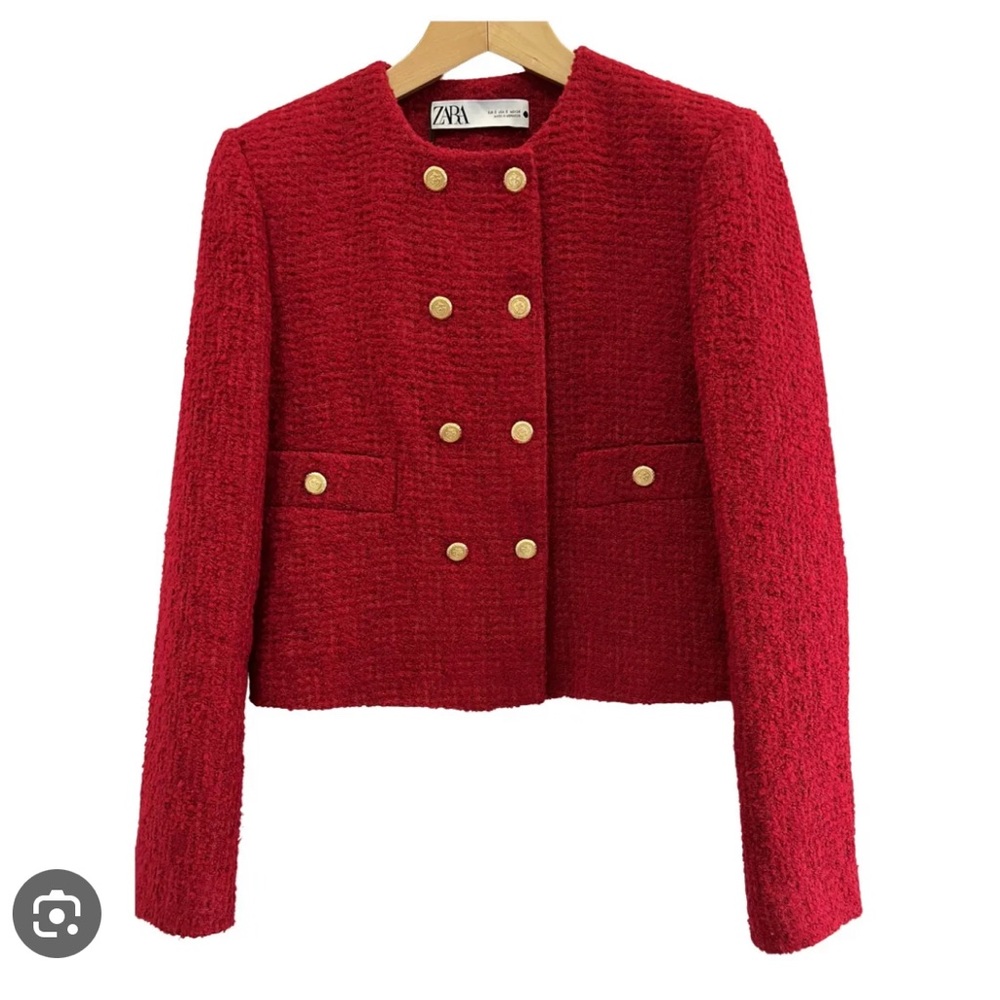 Red tweed cropped Zara blazer